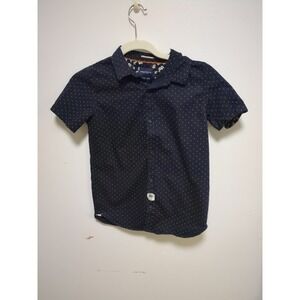 Denim flower ricky singh Kid Size 11/12 Button Down Shirt.  Blue Orange Poka Dot